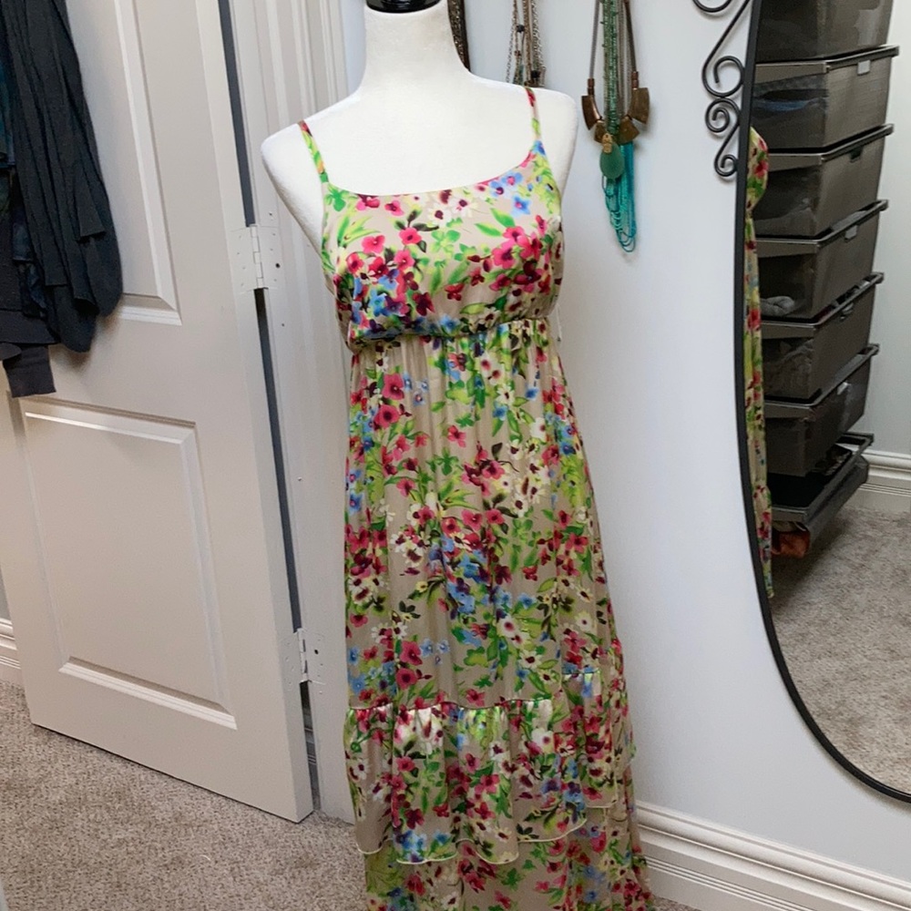 NWT Long empire waist silky flower sundress